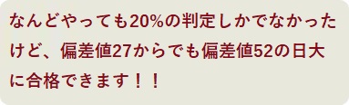 なんどやっても20%の判定しかでなかったけど、偏差値27からでも偏差値52の日大に合格できます！！